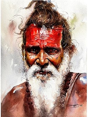 Hindu Saint With KumKum On Forehead | Water Color | Painting By Jugal Sarkar