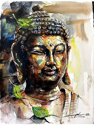 Buddha With Falling Leaves | Water Color | Painting By Jugal Sarkar