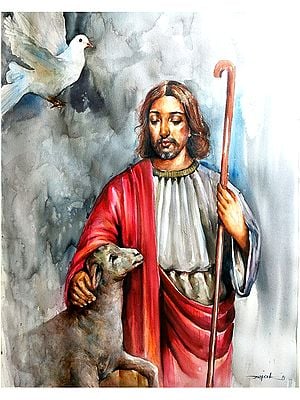 Jesus Christ Showering Love On Lamb | Water Color | Painting By Jugal Sarkar