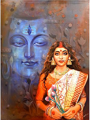 Lady Parvati In Lord Shiva Background | Acrylic on Canvas | Painting By Jugal Sarkar