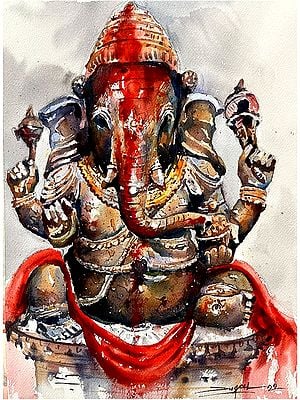 Lord Ganesha With Red Colour On Head | Water Color | Painting By Jugal Sarkar
