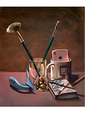 Still Life An Artist's Tool | MK Goyal | Oil Painting