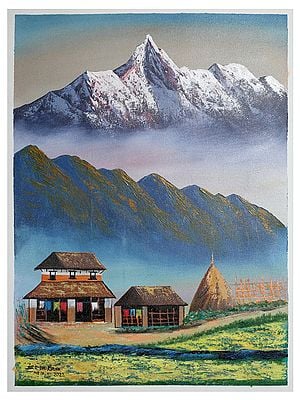 Mount Machhapuchhre And Ecovillages Painting | Oil On Canvas