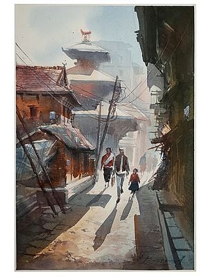 Bhaktapur Street Watercolour Painting | Oil On Canvas
