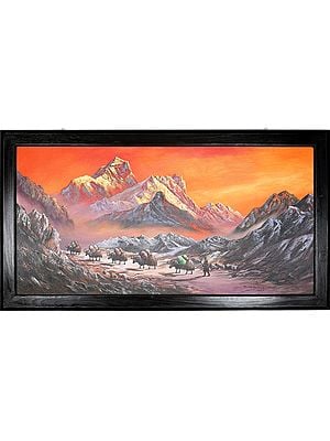 Ox March in Sunset Near Mount Everest | Oil On Canvas