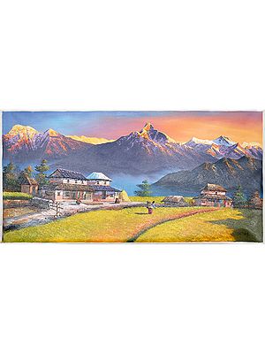 Mountain Of Annapurna Village View Painting | Oil On Canvas