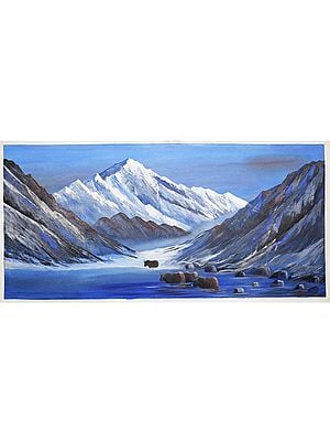 Oxes In River Near Mount Everest | Oil On Canvas