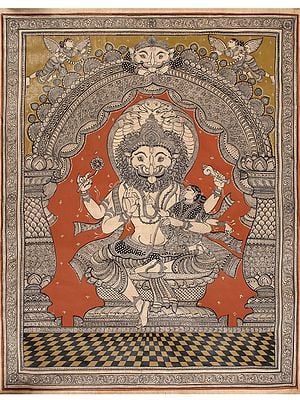 Superfine Narasimha With Goddess Lakshmi inside Yali Arch | Patta Painting | Odisha Art
