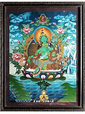 Goddess Green Tara Thangka Painting with Frame