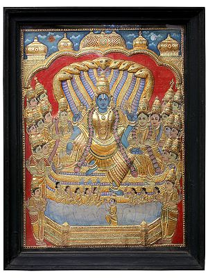 Sitting Lord Vishnu | Traditional Colors With 24K Gold