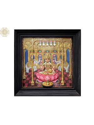 Goddess Lakshmi in a Mandap Tanjore Painting | Traditional Colors with 24 Karat Gold