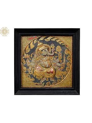 Dancing Lord Ganesha | Traditional Colors With 24K Gold