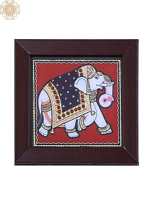 Elephant | Tanjore Painting with Gold Foil Work