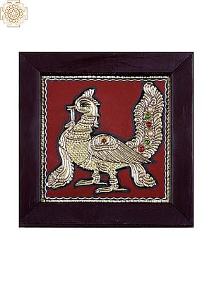 Golden Peacock | Tanjore Artwork with Gold Foil Work