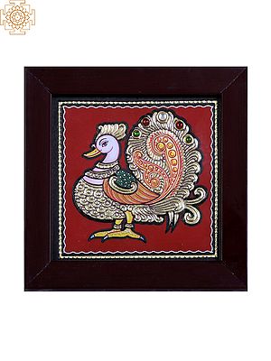 Peacock with Colorful Tail | Tanjore Painting with Gold Foil Work