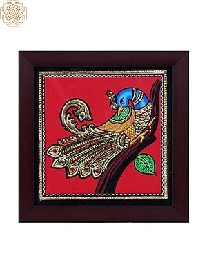 Peacock on Tree | Tanjore Artwork with Gold Foil Work