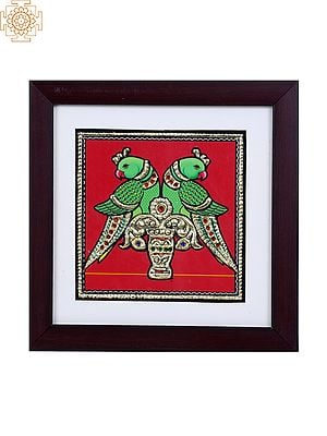 Pair of Parrot | Tanjore Artwork with Gold Foil Work