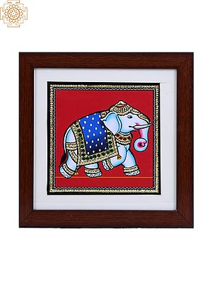 Walking Elephant | Tanjore Painting with Gold Foil Work