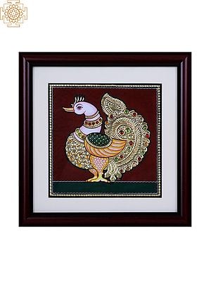 Peacock with Golden Tail| Tanjore Art with Gold Foil Work
