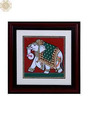 Decorative Walking Elephant | Tanjore Art with Gold Foil Work
