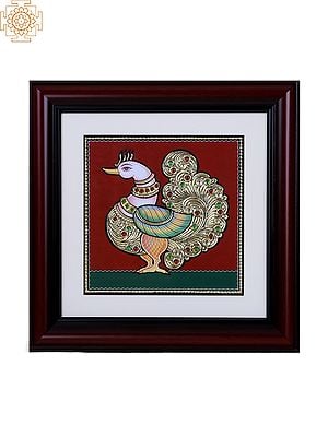 Peacock with Golden Tail | Tanjore Art with Gold Foil Work
