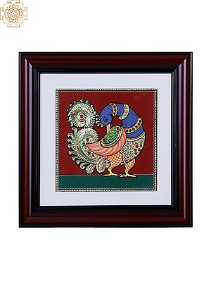 Colorful Decorative Peacock | Tanjore Art with Gold Foil Work