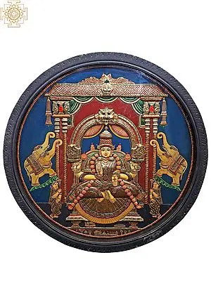 Gajalakshmi in Circular Frame | Traditional Colors with 24 Karat Gold