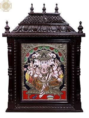 Panchamukhi Ganesha Tanjore Painting | Traditional Colors With 24K Gold