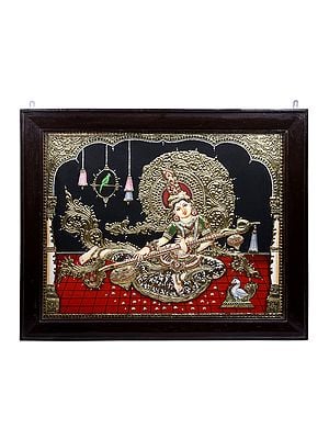 Goddess Saraswati | Traditional Colors With 24K Gold