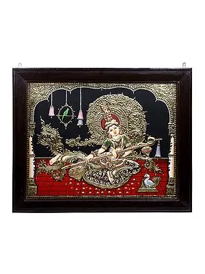 Goddess Saraswati Tanjore Painting | Traditional Colors with 24K Gold