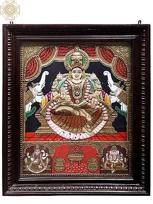Devi Gajalakshmi Tanjore Painting | Traditional Colors with 24K Gold