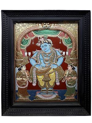 Lord Krishna With Satyabhama Rukmani | Traditional Colors With 24K Gold