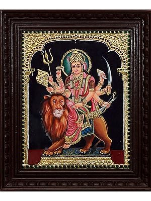 Mother Goddess Durga Tanjore Painting (Framed)