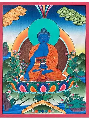 Medicine Buddha Thangka (Brocadeless Thangka)