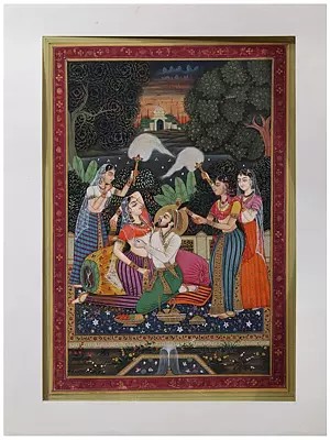 Scene from a Mughal Harem | Watercolor Painting