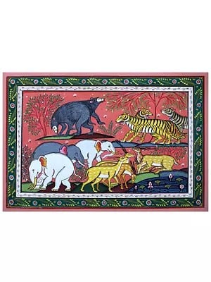 Animals and a Lotus Pond