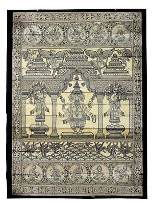 Standing Lord Ganesha and Ten Incarnations of Lord Vishnu (Dashavatara)
