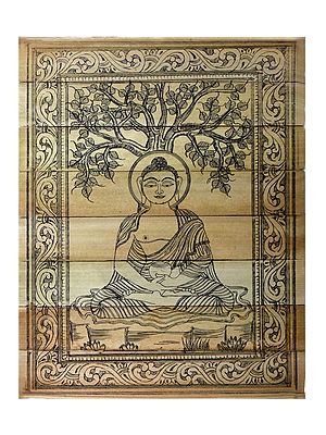 Gautam Buddha Under Bodhi Tree - Palm leaf Pattachitra Painting from Odisha