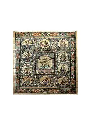 Sitting Lord Ganapati at Center with Ten Incarnations of Lord Vishnu (Dashavatara)