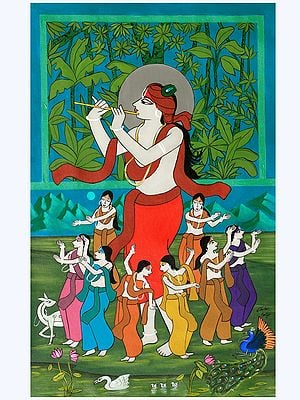 Shri Krishna Raas Lila In Village | Acrylic On Canvas