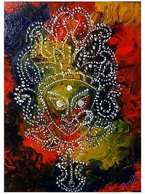 Goddess Durga Face | High Texture Finger Painting | By Konika Banerjee