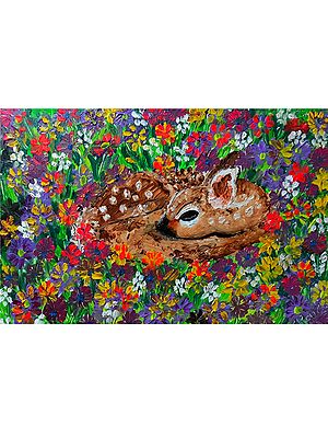 Baby Deer in Flowers | High Texture Finger Painting | By Konika Banerjee
