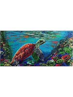 Sea Turtle Underwater | High Texture Finger Painting | By Konika Banerjee