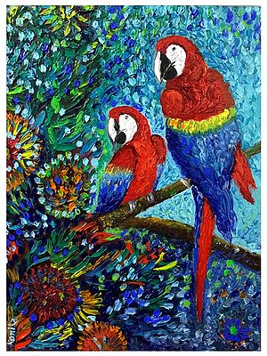 Parrots | High Texture Finger Painting | By Konika Banerjee