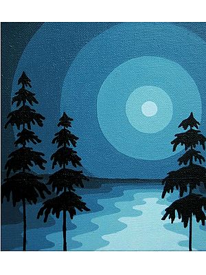 Beautiful Forrest Night Scape IN Various Blue Shades | Acrylic On Canvas | By Pooja Agarwal