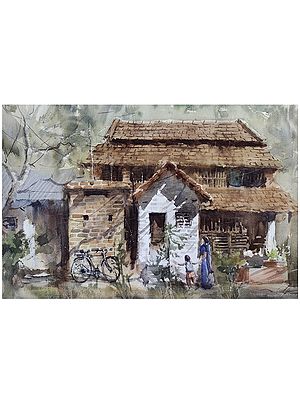 Village House Scape | Loose Watercolour Painting | By Achintya Hazra