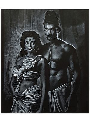 Painting of an Indian Tribal Couple | Glassmarking Pencil on Sheet | By Sanchita Agrahari