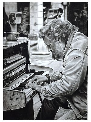 Man Playing Piano | Charcoal on Sheet | Painting By Sanchita Agrahari