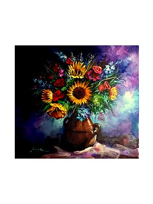 Flower Pot | Acrylic on Canvas | Painting By Aneesh Bandadka