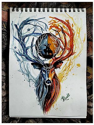 Stag (Ice and Fire) | Acrylic On Canvas | By Khushi Sahani
